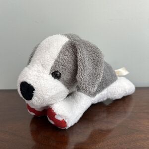 MTY International Gray White Dog Valentines Plush Red Feet 2022